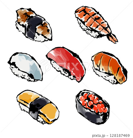 握り寿司 手描きイラスト 握り寿司 手描きイラスト 128187469