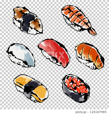 握り寿司 手描きイラスト 握り寿司 手描きイラスト 128187469
