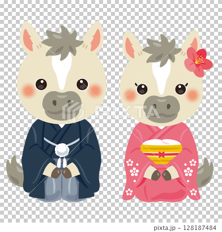 Characters born in the year of the horse in their finest attire: male and female 128187484