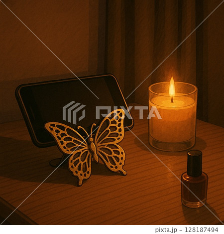 夜の落ち着いたお部屋空間アートデザイン　Generative AI 128187494