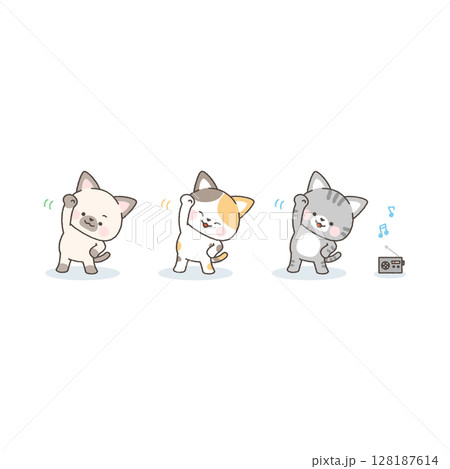 ラジオ体操をするネコたち 128187614