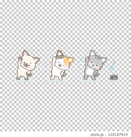ラジオ体操をするネコたち 128187614