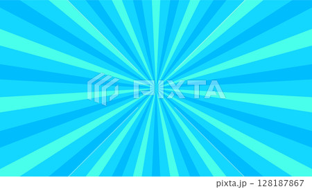 Retro blue sun rays on halftone bg. Pop art comic cartoon 128187867