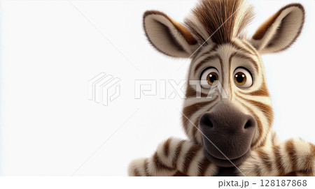 Cute zebra standing against a plain white background 128187868