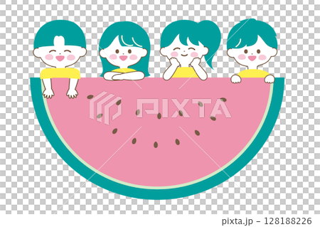 孩子們從西瓜探出頭來 孩子們從西瓜探出頭來 128188226