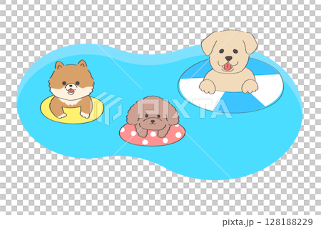 可愛的手繪插圖,描繪了狗狗在葫蘆形水池中玩耍的場景 可愛的手繪插圖,描繪了狗狗在葫蘆形水池中玩耍的場景 128188229