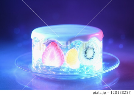 ガラスと宝石でできた 幻想の食べ物　クリスタル・フルーツ＆スイーツ　ケーキ 128188257