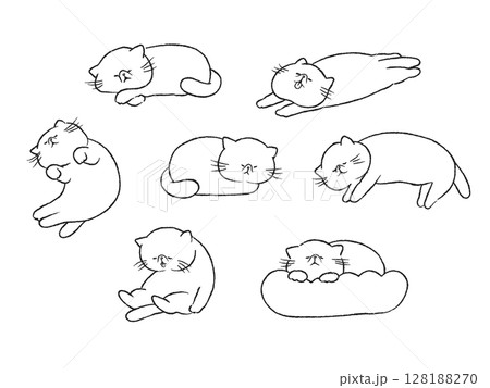 寝ている猫・エキゾチックショートヘア/線画のみのイラストセット 寝ている猫・エキゾチックショートヘア/線画のみのイラストセット 128188270