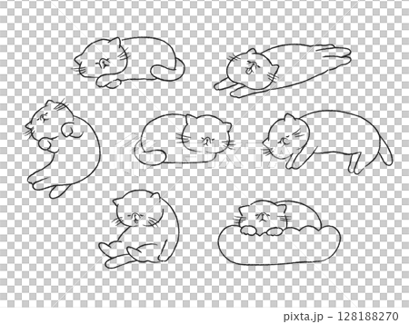 寝ている猫・エキゾチックショートヘア/線画のみのイラストセット 寝ている猫・エキゾチックショートヘア/線画のみのイラストセット 128188270