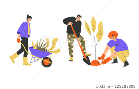 Community Gardening Engaging Actively in Various Planting and Landscaping Activities Together 128188809