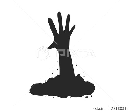 Halloween clipart with black silhouette of a hand rising from the ground. Spooky and scary. Creepy hand silhouette 128188813