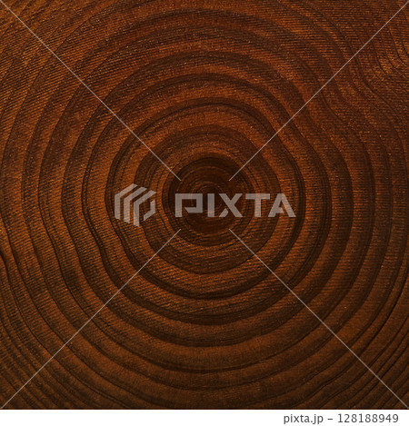 褐色のきめ細かい木目の年輪が見える板の正方形の背景画像 褐色のきめ細かい木目の年輪が見える板の正方形の背景画像 128188949