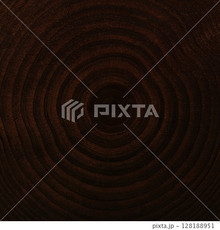 黒褐色のきめ細かい木目の年輪が見える板の正方形の背景画像 黒褐色のきめ細かい木目の年輪が見える板の正方形の背景画像 128188951