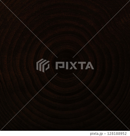 黒茶色のきめ細かい木目の年輪が見える板の正方形の背景画像 128188952