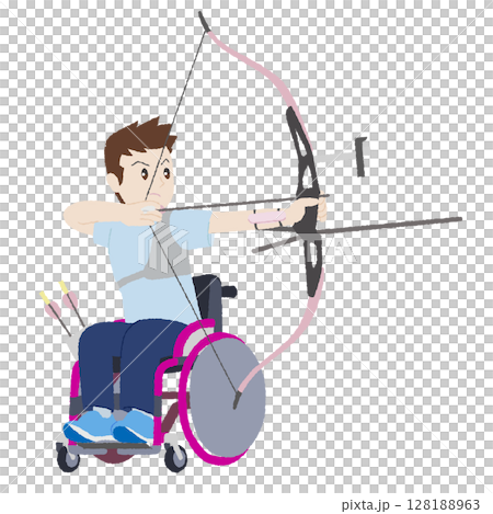 手描き風のパラアーチェリーをしている男性 128188963