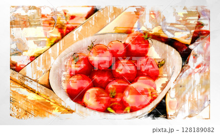 イラスト イラスト風 トマト プチトマト ミニトマト フルーツトマト 手作り ビニールハウス  128189082