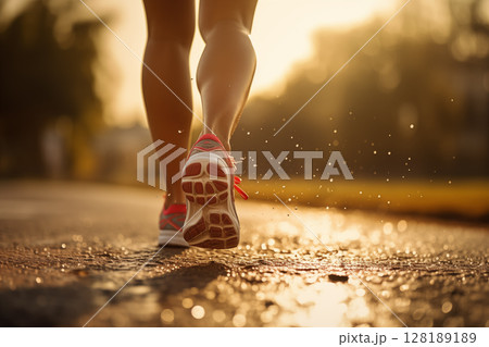 Close up view of runner sport shoes sprint running on track. A healthy life style showing running and walking theme 128189189
