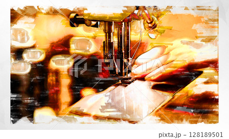 スケッチ風 スケッチ イラスト レザー 革細工 手作業 レザーアート 革職人 工房 職人 プロ 128189501