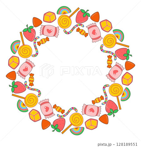 Round frame of candy, caramel and jellybean 128189551