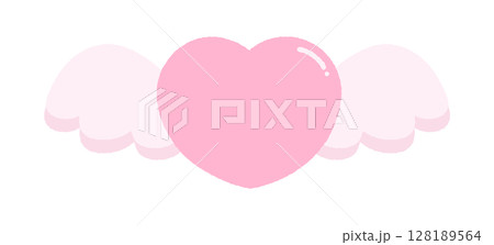 羽で飛んでいるピンク色のハートのかわいい手描きイラスト - 恋愛やバレンタインデーのイメージ素材 128189564