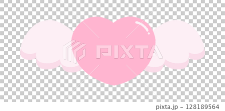 羽で飛んでいるピンク色のハートのかわいい手描きイラスト - 恋愛やバレンタインデーのイメージ素材 128189564