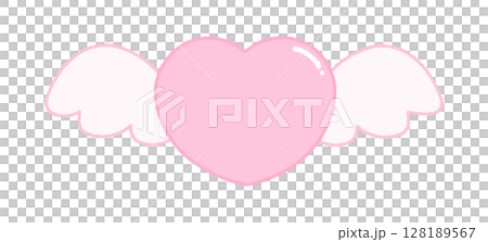 Cute hand-drawn illustration of a pink heart flying with wings - love and Valentine's Day image material 128189567