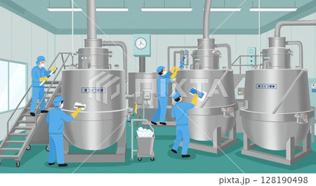 安全・安心な食品を製造する、清潔な食品工場の様子 128190498