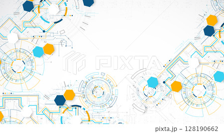 Abstract background. Scientific and technological concept with the use of technical elements formed in the shape of a circle. Vector 128190662