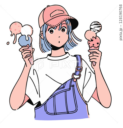 アイスクリームを両手に持った女の子のイラスト素材 [128190768] - PIXTA