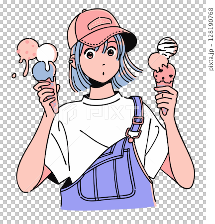 Girl holding ice cream in hands 128190768
