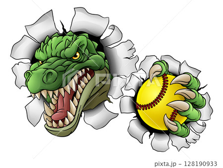 Alligator Crocodile Dinosaur Softball Sport Mascot Alligator Crocodile Dinosaur Softball Sport Mascot 128190933