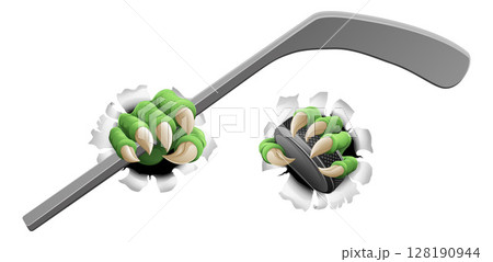 Ice Hockey Stick Puck Claws Cartoon Monster Hands Ice Hockey Stick Puck Claws Cartoon Monster Hands 128190944