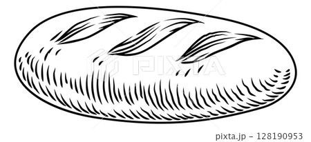 Rustic Vintage Woodcut Style Loaf of Bread Art 128190953