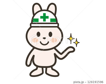説明や案内をする工事現場のうさぎさんのイラスト 128191596