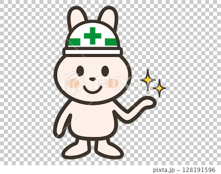 説明や案内をする工事現場のうさぎさんのイラスト 128191596