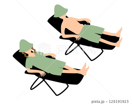 ととのい椅子に寝転ぶ男女のイラストセット ととのい椅子に寝転ぶ男女のイラストセット 128191923