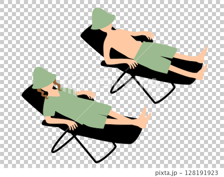 ととのい椅子に寝転ぶ男女のイラストセット ととのい椅子に寝転ぶ男女のイラストセット 128191923
