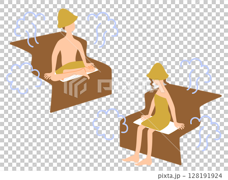 一組坐在桑拿房裡的男女插圖 128191924