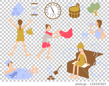 サウナ関連グッズと女性イラストセット 128191925
