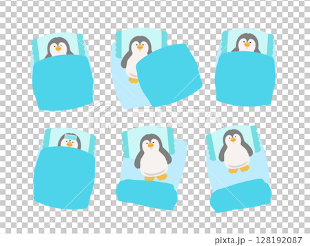 Penguin and futon illustration set 128192087