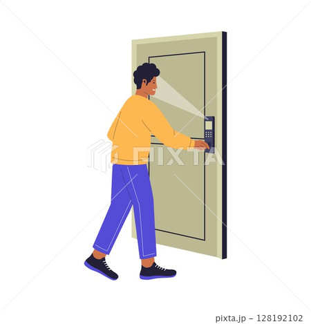 Flat Illustration of Smart Lock Face Recognition Access 128192102