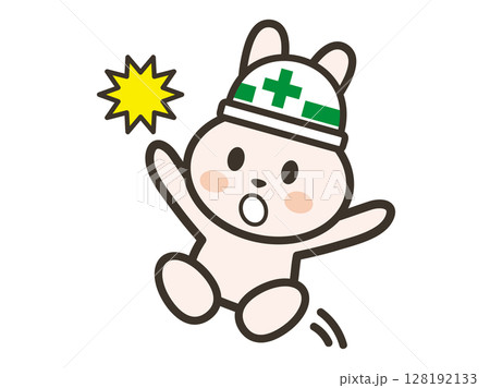 びっくりして飛び跳ねる工事現場のうさぎさんのイラスト 128192133