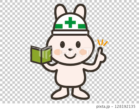 メモを見て説明をする工事現場のうさぎさんのイラスト 128192135