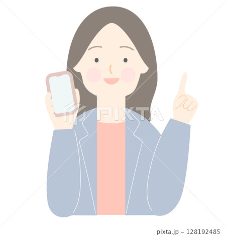 スマートフォンを持ち説明する女性 128192485