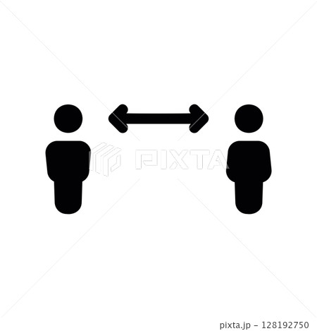 Two People Figures with Distance Arrow for Social Distancing Reminder 128192750
