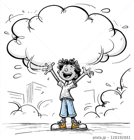 【フキダシ】明るい未来を感じさせる子供と吹き出しのイラスト 【フキダシ】明るい未来を感じさせる子供と吹き出しのイラスト 128192881