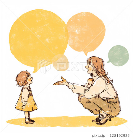 【フキダシ】コミュニケーションをとる母親と子と吹き出し 【フキダシ】コミュニケーションをとる母親と子と吹き出し 128192925