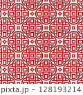Intricate Red and White Eastern Chinese Geometric Pattern with Interlocking Circles and Rectangles 128193214