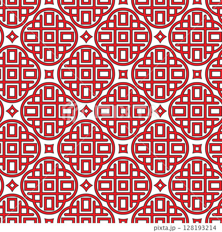 Intricate Red and White Eastern Chinese Geometric Pattern with Interlocking Circles and Rectangles Intricate Red and White Eastern Chinese Geometric Pattern with Interlocking Circles and Rectangles 128193214