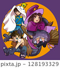 ハロウィンの仮装をしたこどもたち、大きなイラスト 128193329